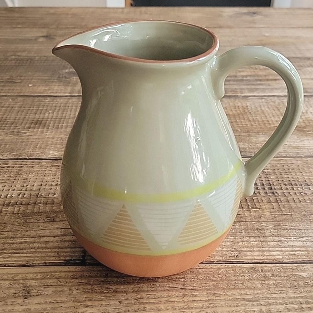 HIMARK Half Glazed Green Terracotta Table Pitcher w‎ Handle Portugal vintage